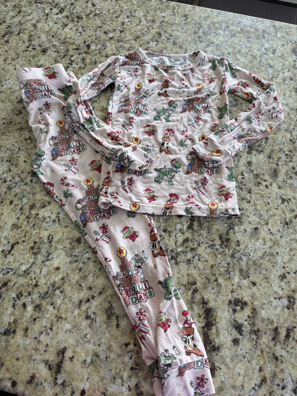 Girls' Pink Holiday Character Pajama Set with Festive Print